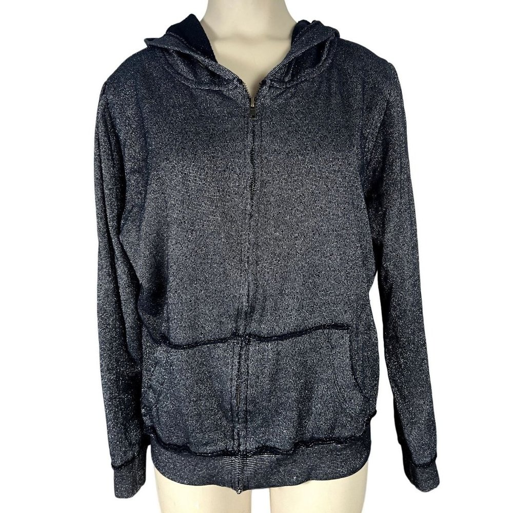 Torrid women's size 0 black and silver metallic zip front hooded jacket, pocket
